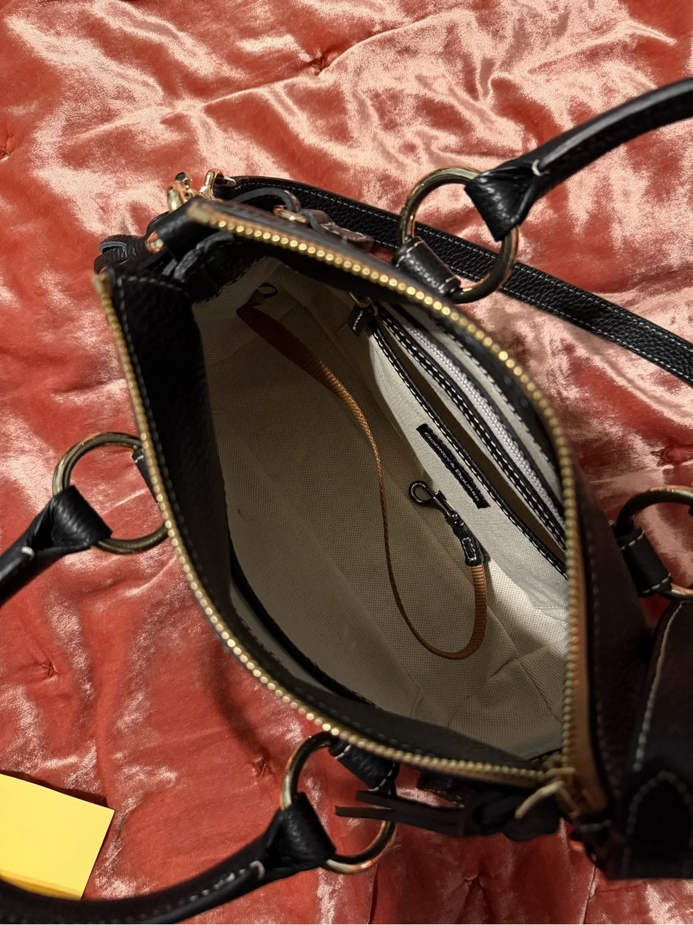 Dooney & Bourke Black Pebbled Leather Mini Satchel with Gold Hardware
